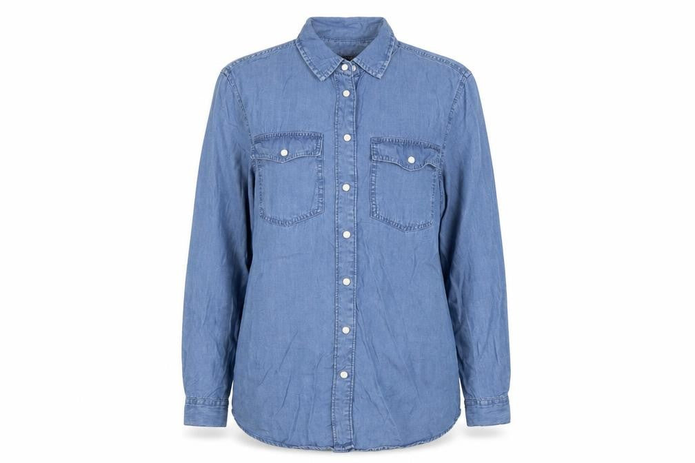 Dunnes Women Blue S Lyocell Chambray Button-Up Shirt Long Sleeve