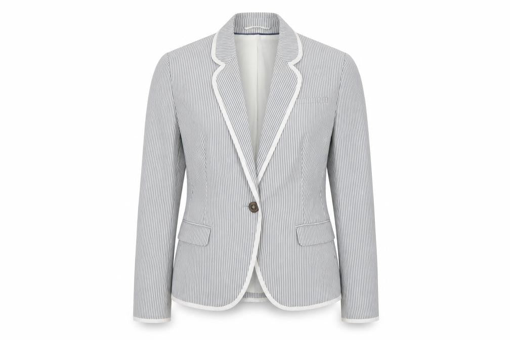 New Look Women Grey White Stripe UK 14 Single-Breasted Blazer