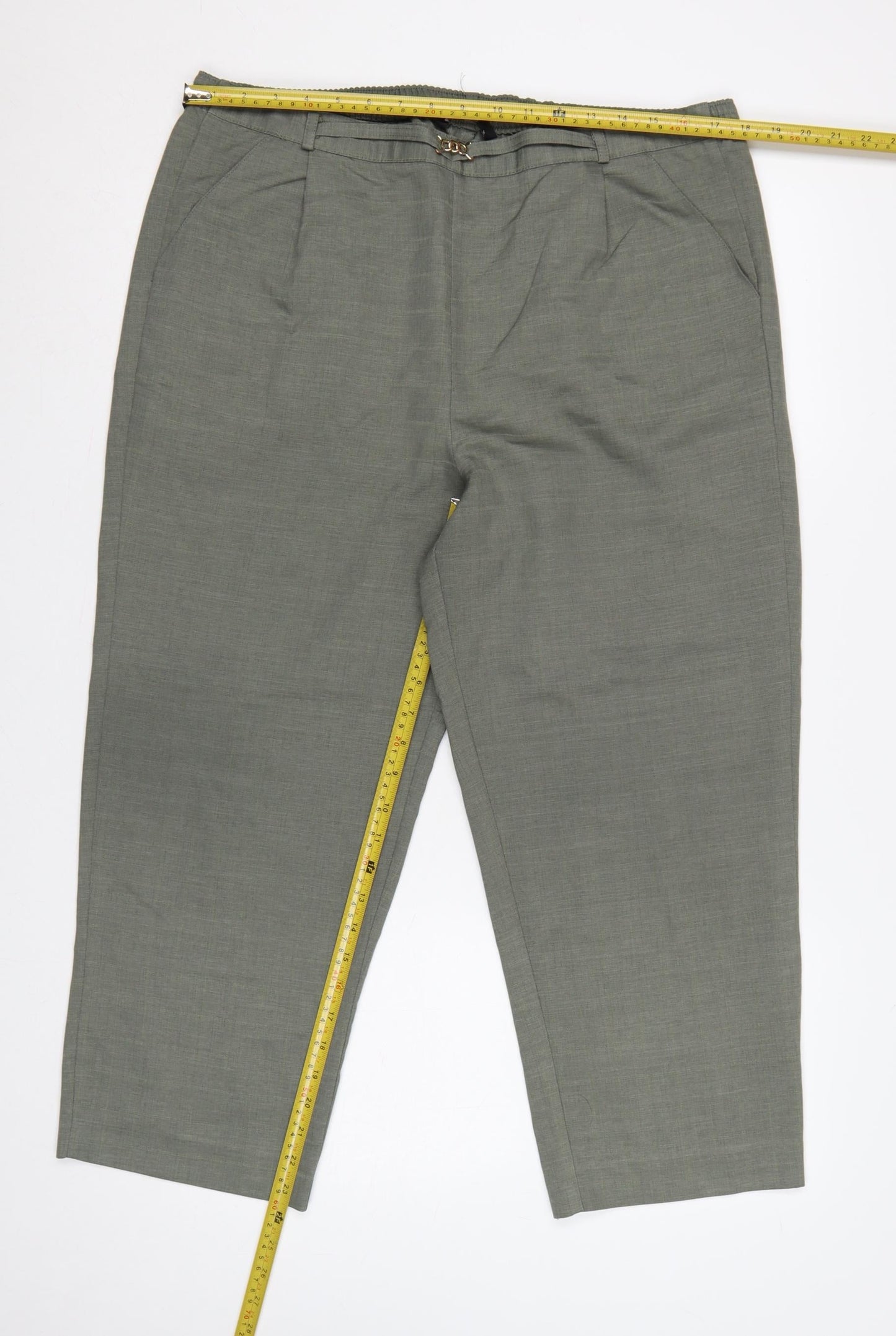 Bm Women Grey Size 16 Straight Leg Elastic Waist Smart Trousers