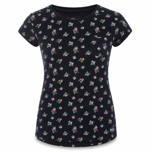 Superdry Women Black S Floral Rose Slim Fit Cotton T-Shirt