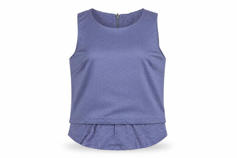 Banana Republic Women Blue S Petite Sleeveless Layered Zip Blouse
