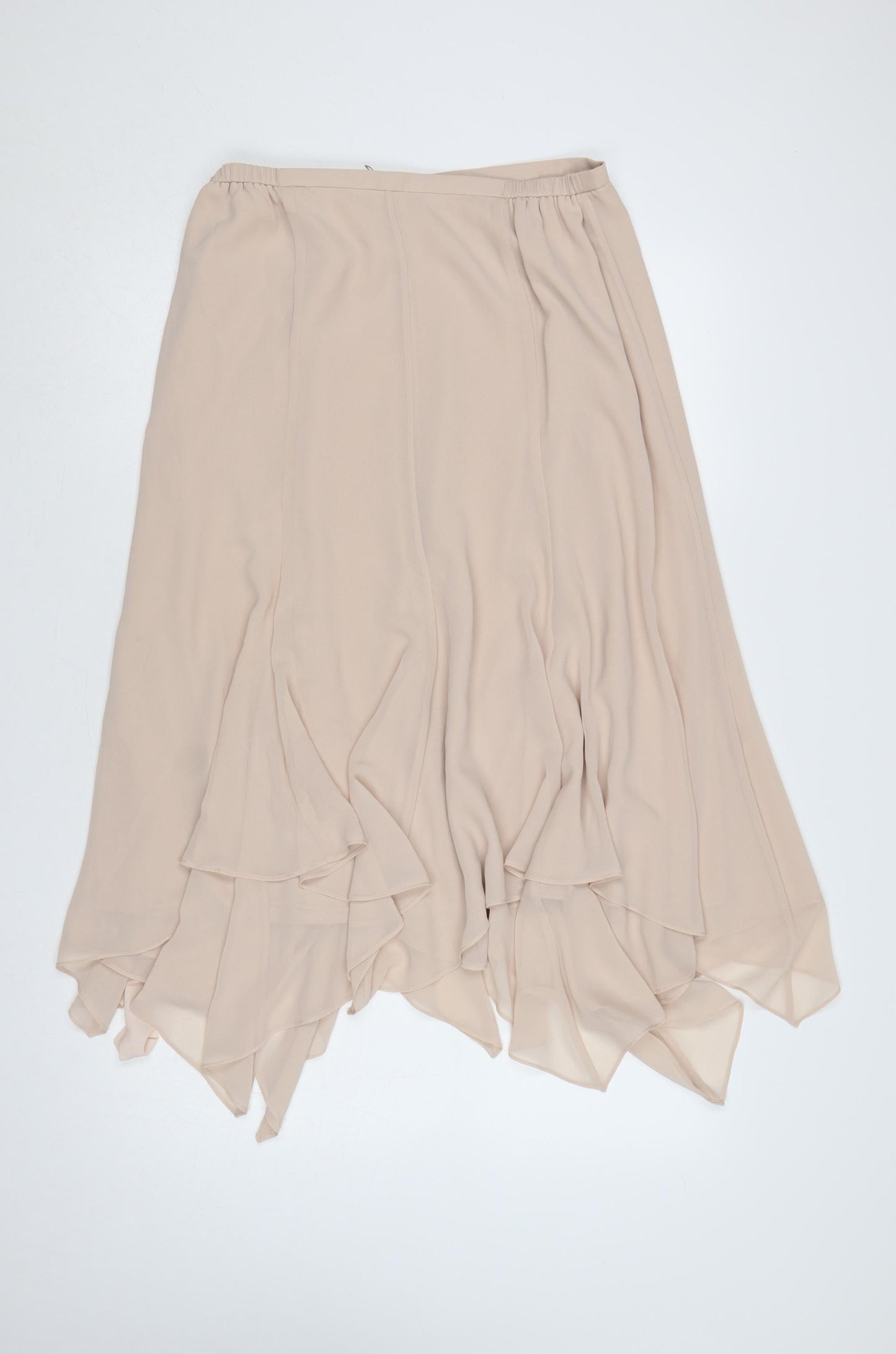 Jacques Vert Women Beige UK 12 Long Asymmetric Layered Chiffon Skirt