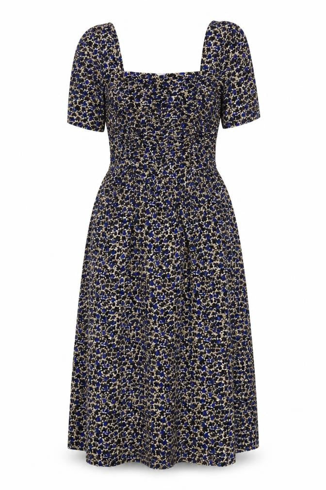Jigsaw Women Blue Floral Ruched Fit & Flare Maxi Dress Size S