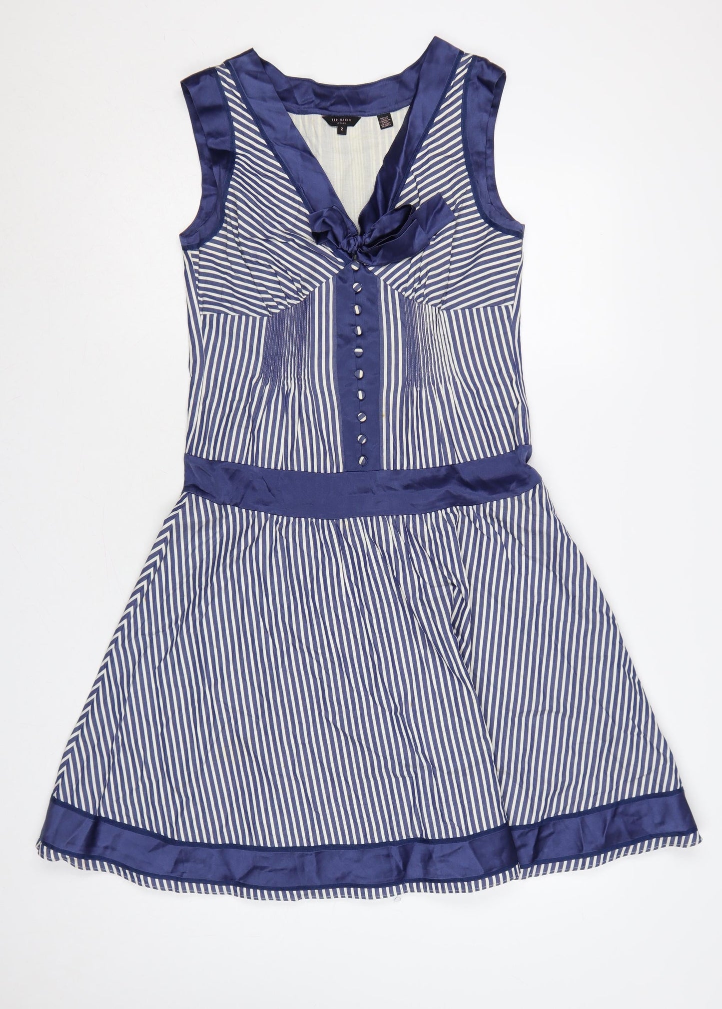Ted Baker Women’s Blue Stripe Cotton A-Line Knee Length Dress UK 10