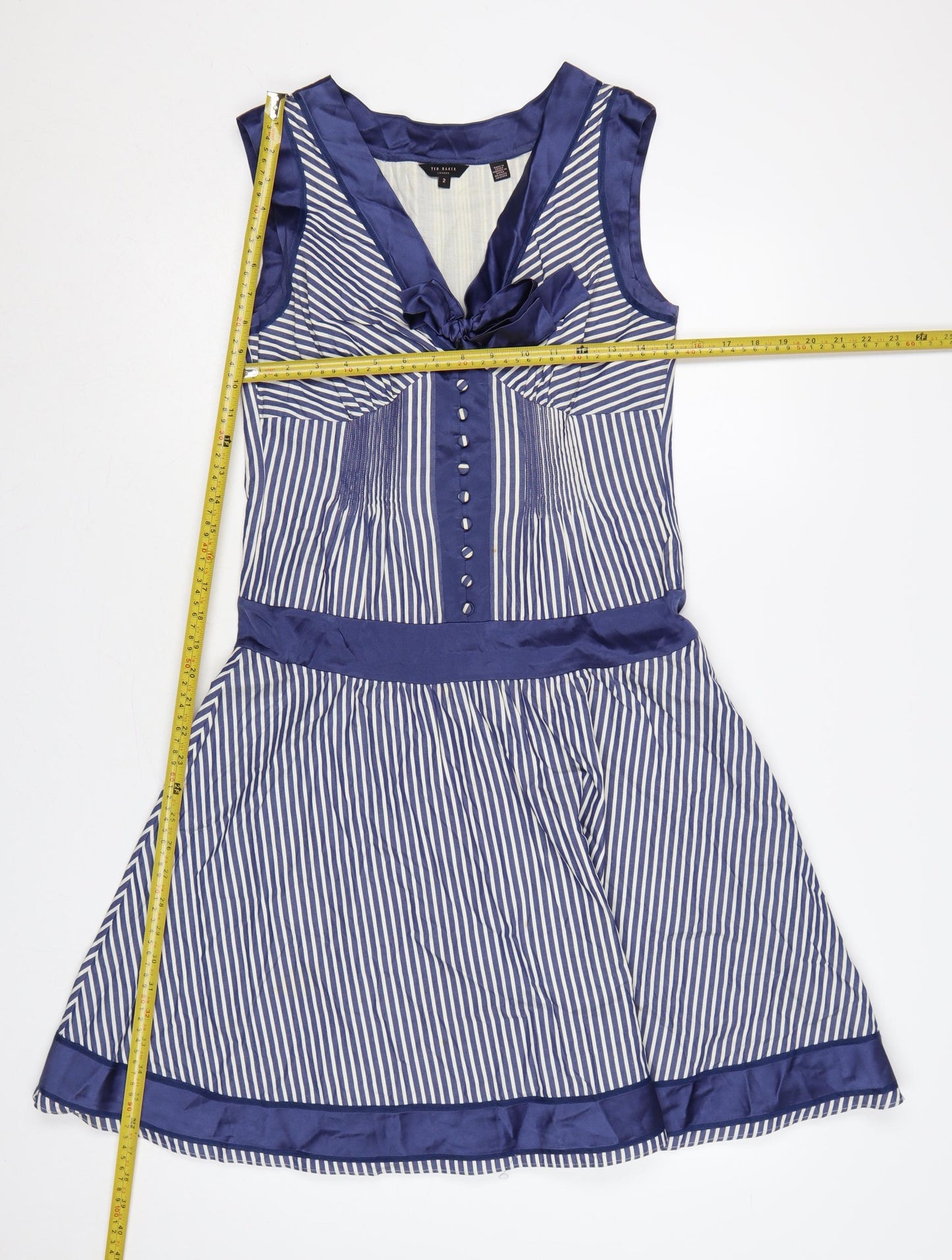 Ted Baker Women’s Blue Stripe Cotton A-Line Knee Length Dress UK 10