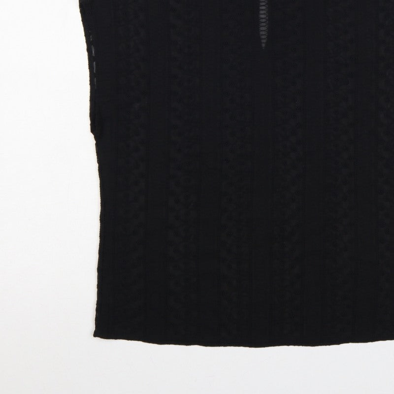 Oliver Bonas Women Black Size 12 Embroidered Keyhole Cap Sleeve Blouse