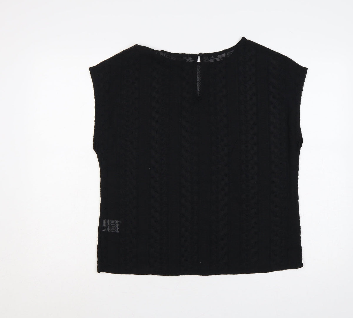 Oliver Bonas Women Black Size 12 Embroidered Keyhole Cap Sleeve Blouse