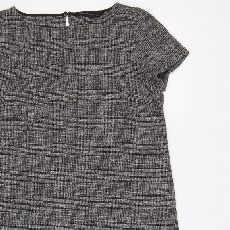 Zara Woman Grey Check Sheath Dress XL Short Sleeve Workwear
