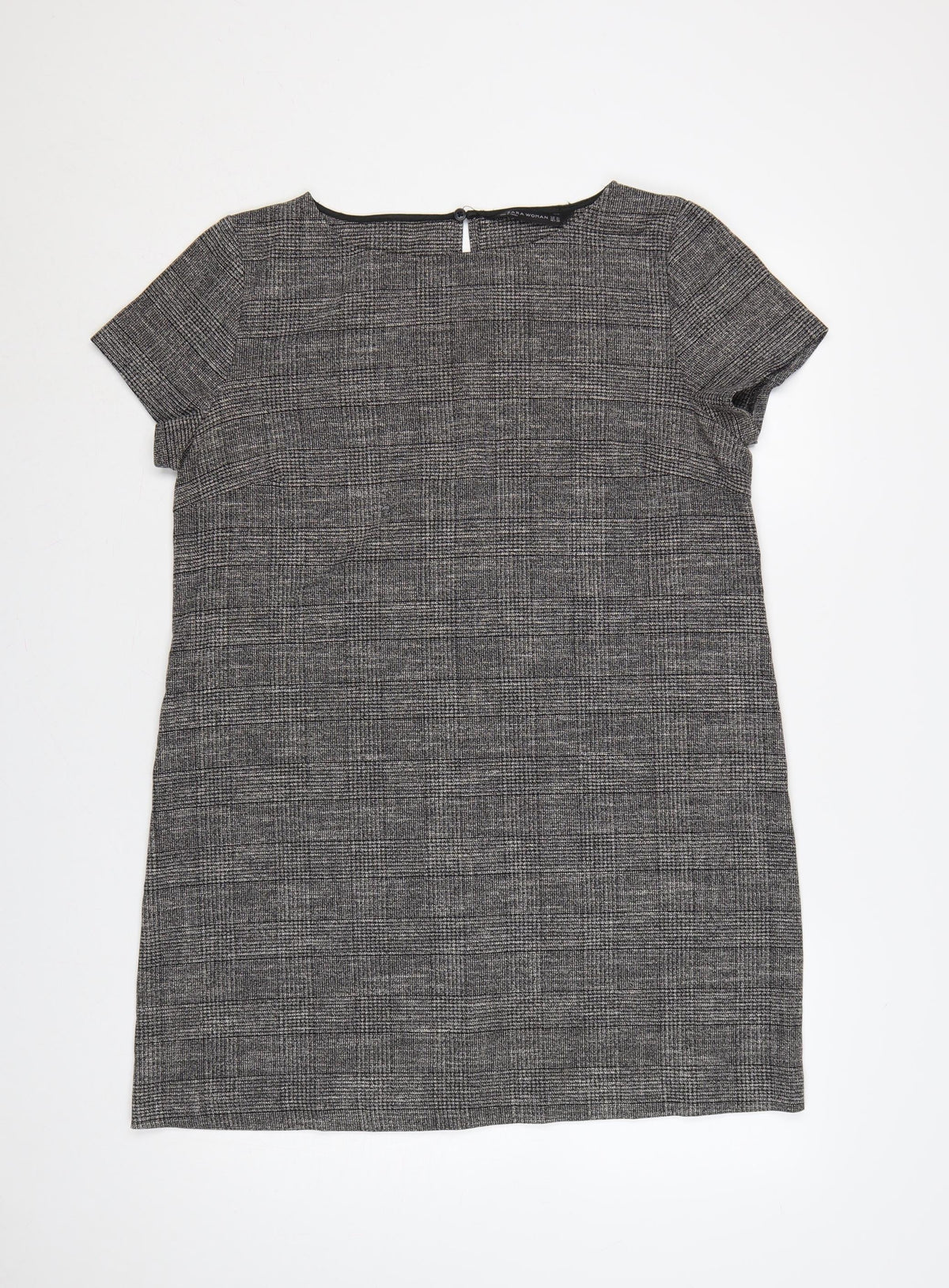 Zara Woman Grey Check Sheath Dress XL Short Sleeve Workwear