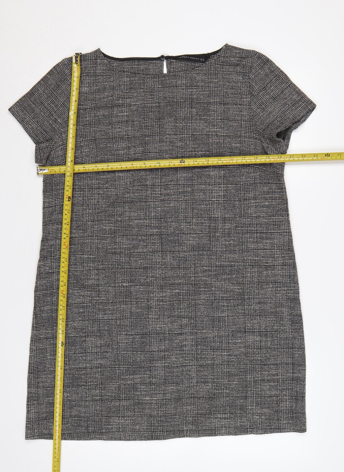 Zara Woman Grey Check Sheath Dress XL Short Sleeve Workwear