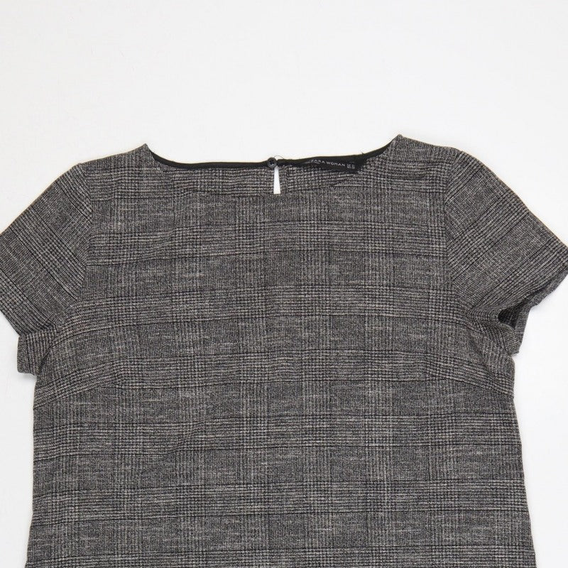 Zara Woman Grey Check Sheath Dress XL Short Sleeve Workwear