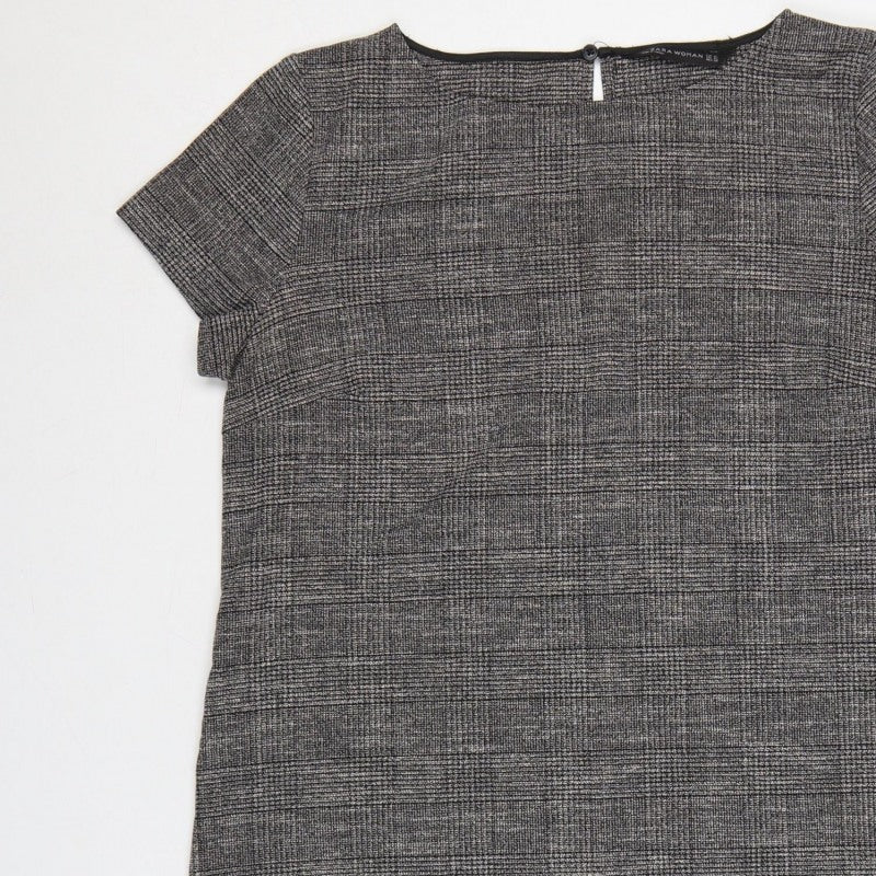 Zara Woman Grey Check Sheath Dress XL Short Sleeve Workwear