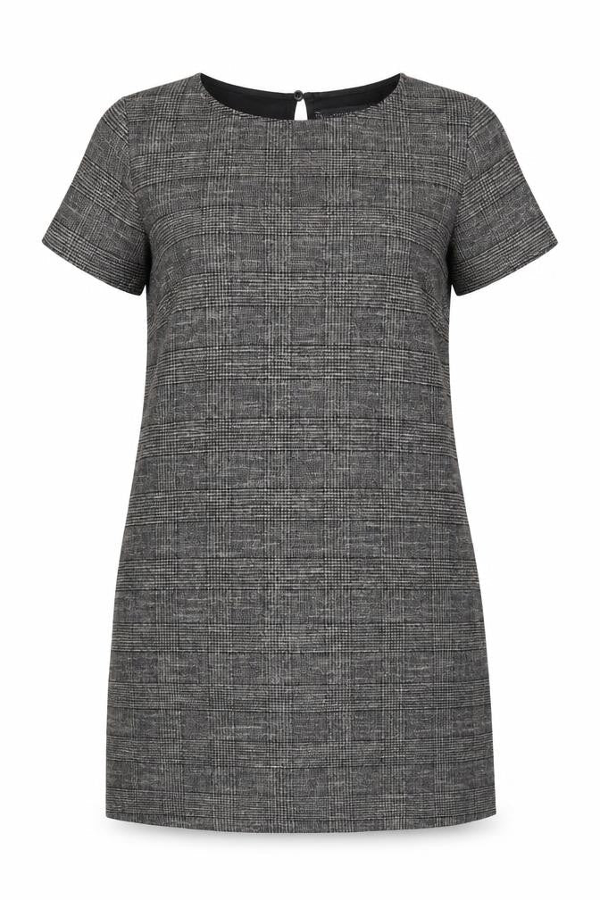 Zara Woman Grey Check Sheath Dress XL Short Sleeve Workwear