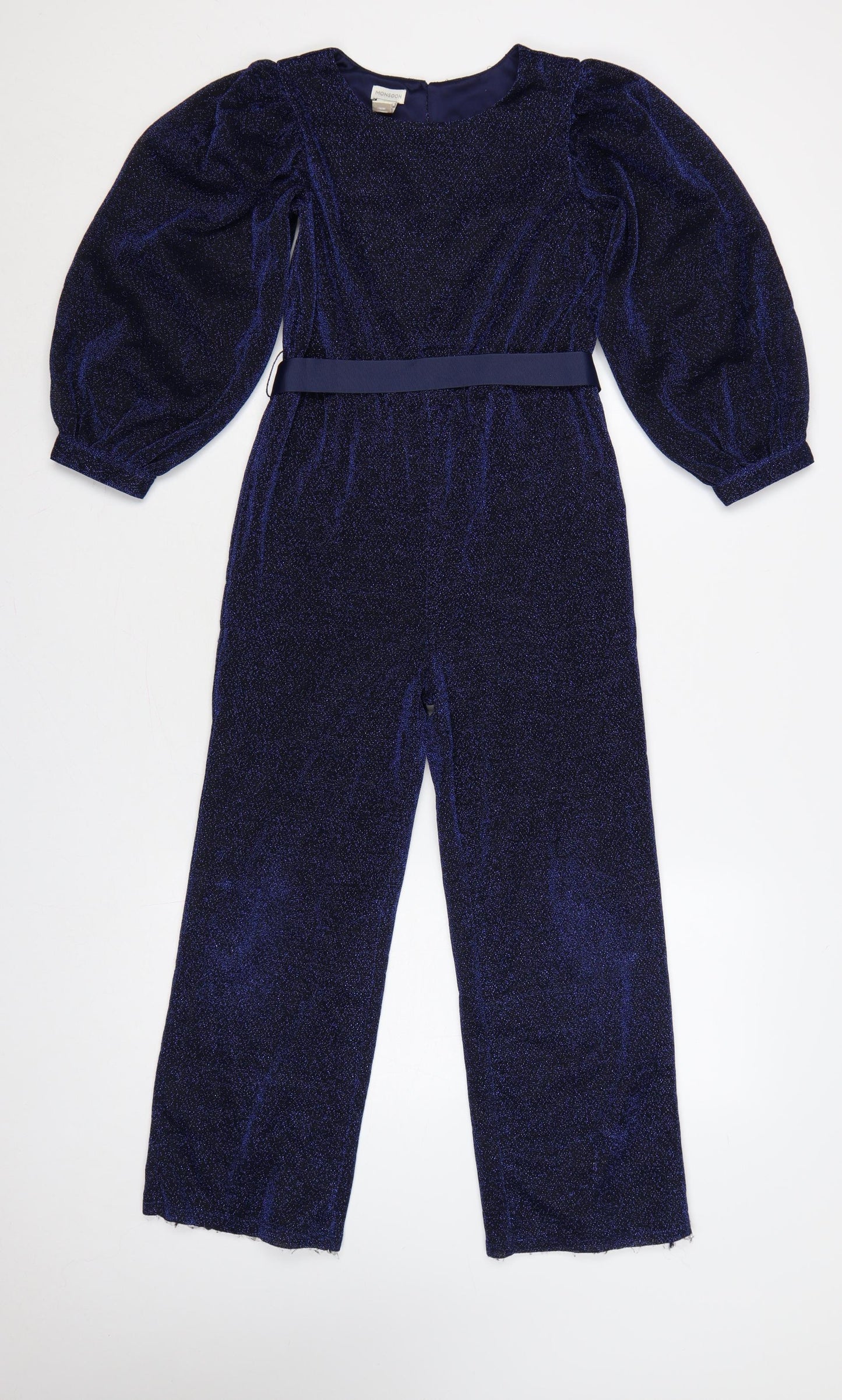 Monsoon Girls Blue Glitter Velour Belted Jumpsuit 9-10 Years Party