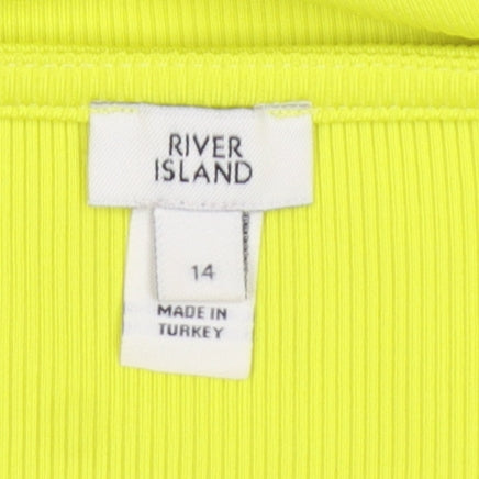 River Island Women Yellow UK 14 Bodycon Ribbed Square Neck Dress