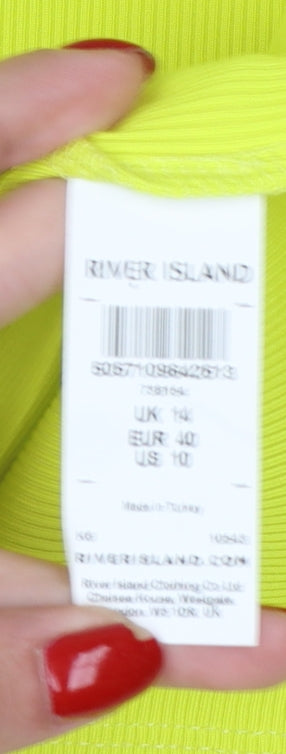 River Island Women Yellow UK 14 Bodycon Ribbed Square Neck Dress