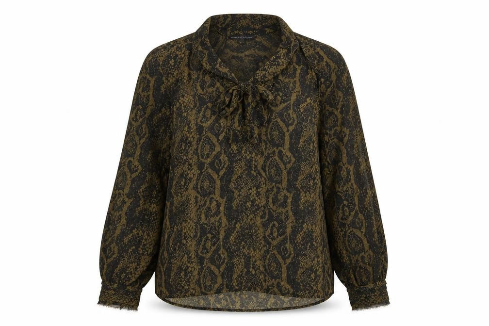 French Connection Women’s Green Snake Print Tie Neck Chiffon Blouse UK 10