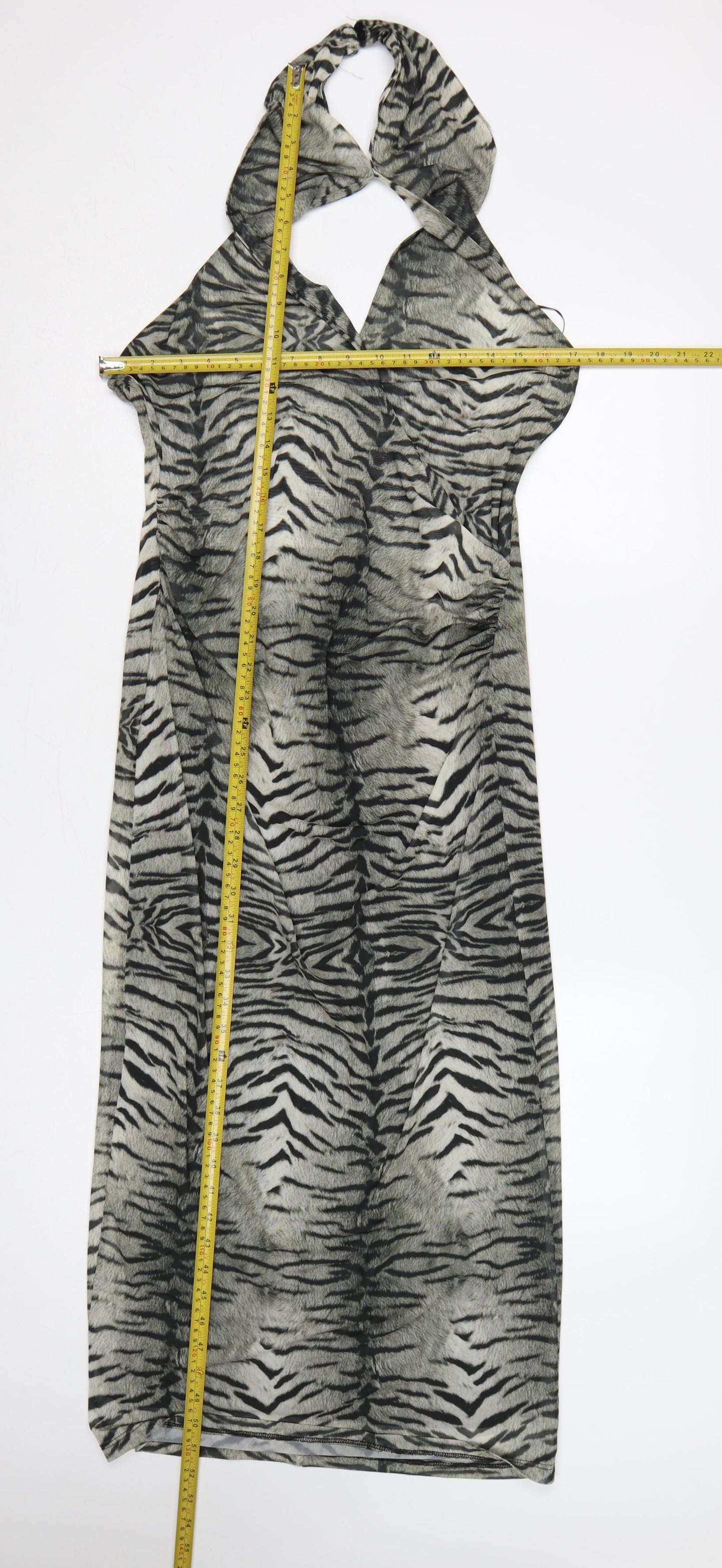 Zara Women Grey Animal Print Halter Maxi Sheath Dress Size L