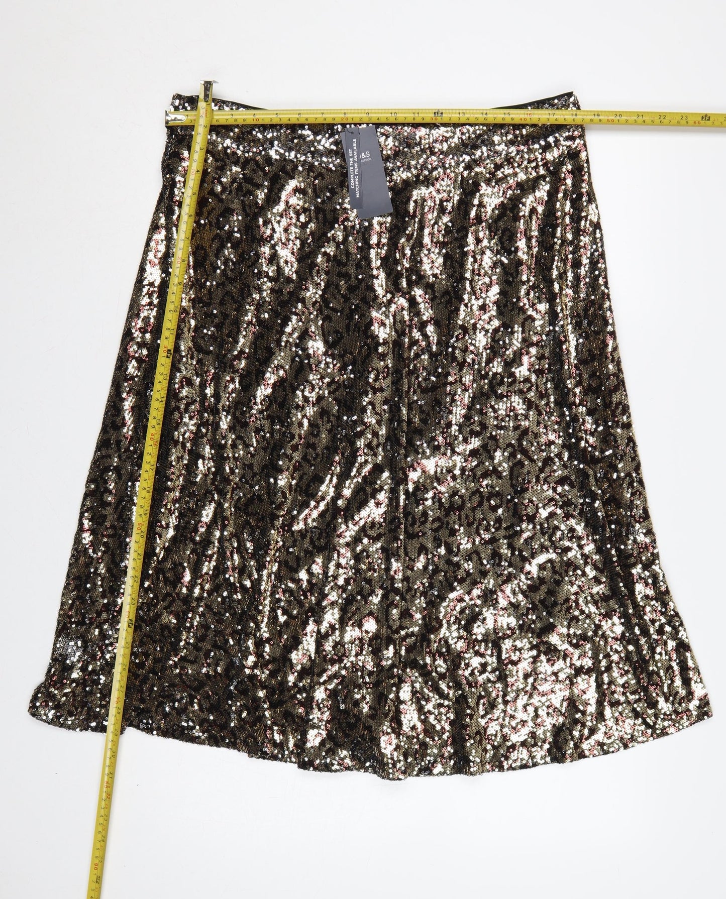 M&S Women Gold Sequin Leopard Print A-Line Midi Skirt Size 18