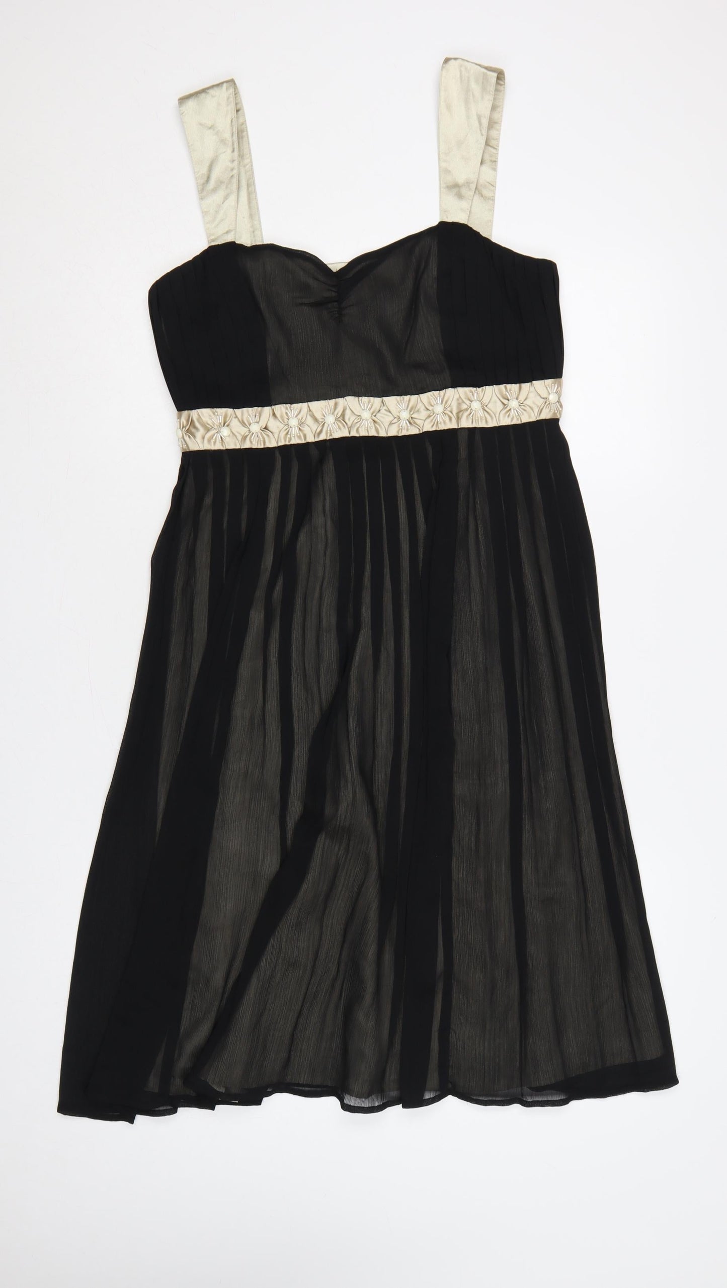 Next Women Black Ivory Size 12 Fit & Flare Chiffon Party Dress