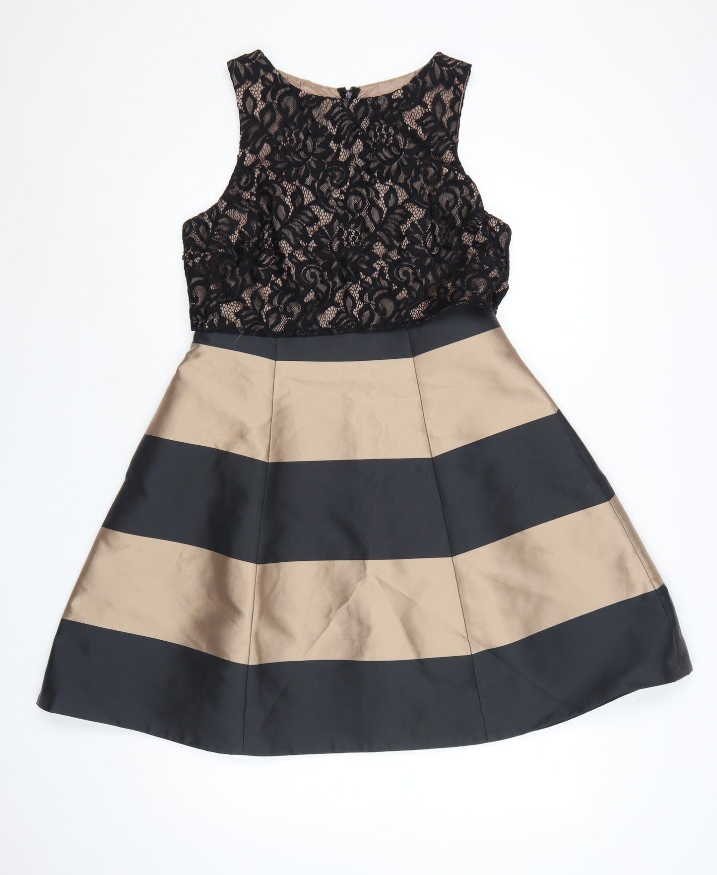 Coast Women Black Beige UK 12 A-Line Lace Colourblock Occasion Dress