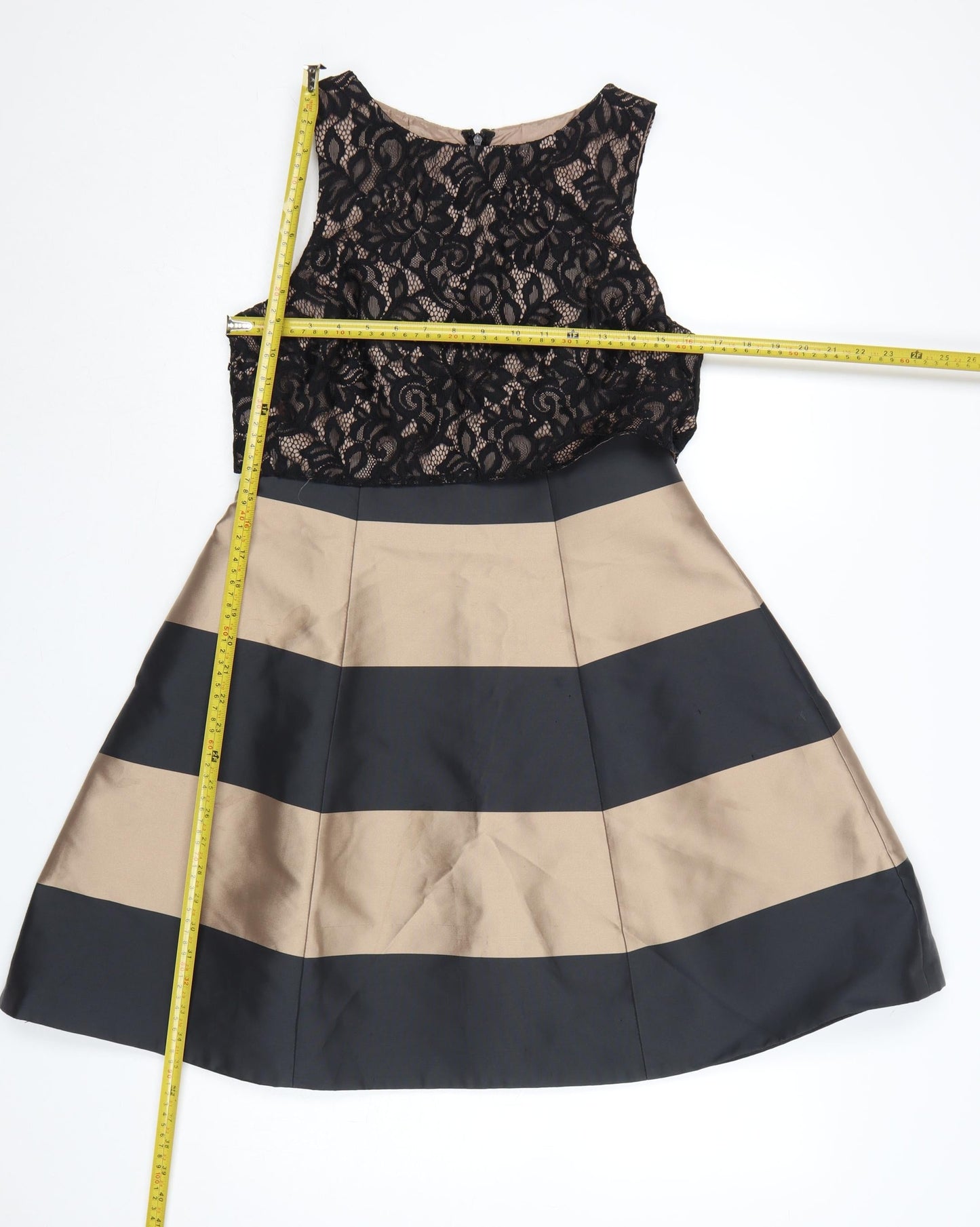 Coast Women Black Beige UK 12 A-Line Lace Colourblock Occasion Dress