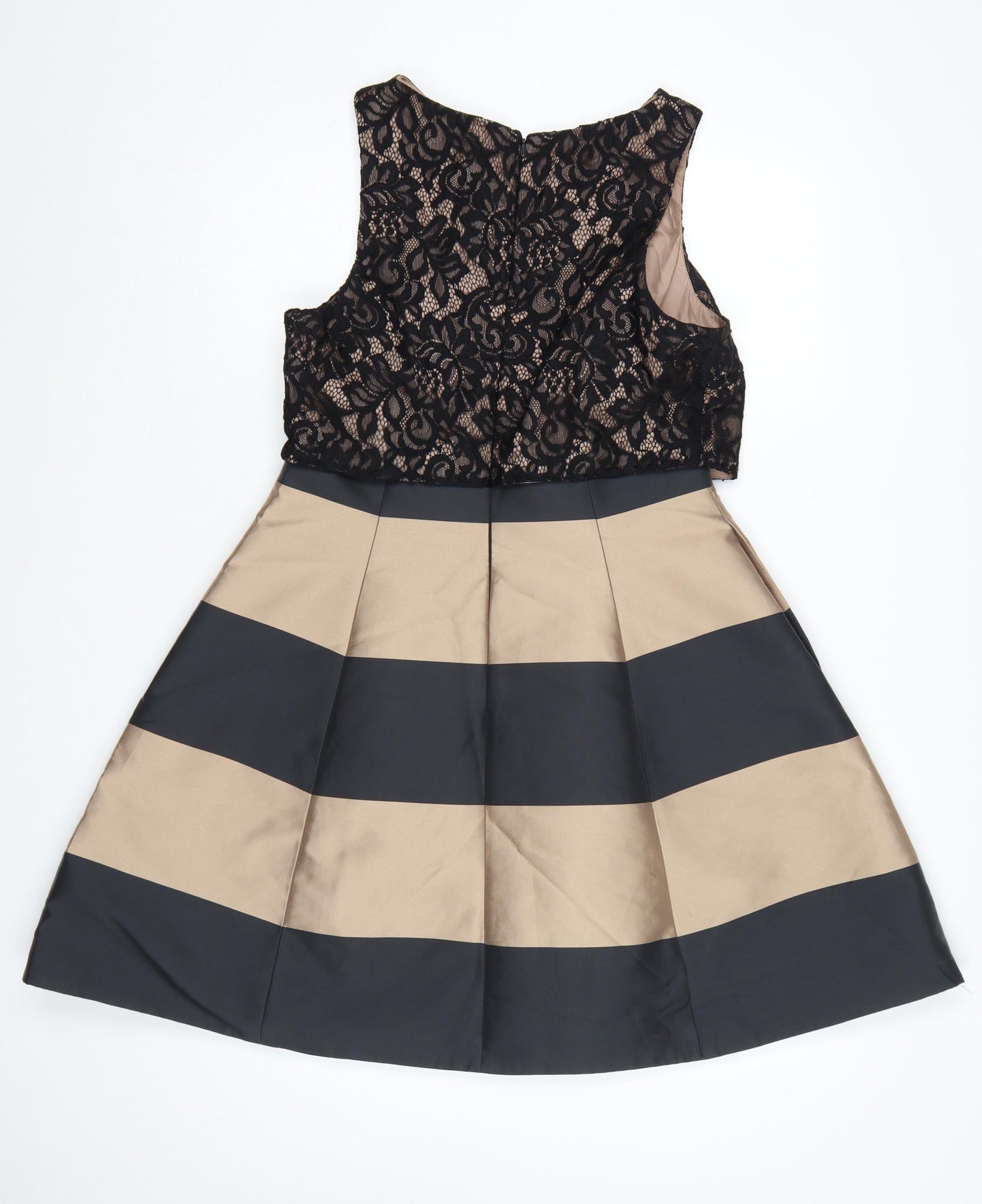 Coast Women Black Beige UK 12 A-Line Lace Colourblock Occasion Dress
