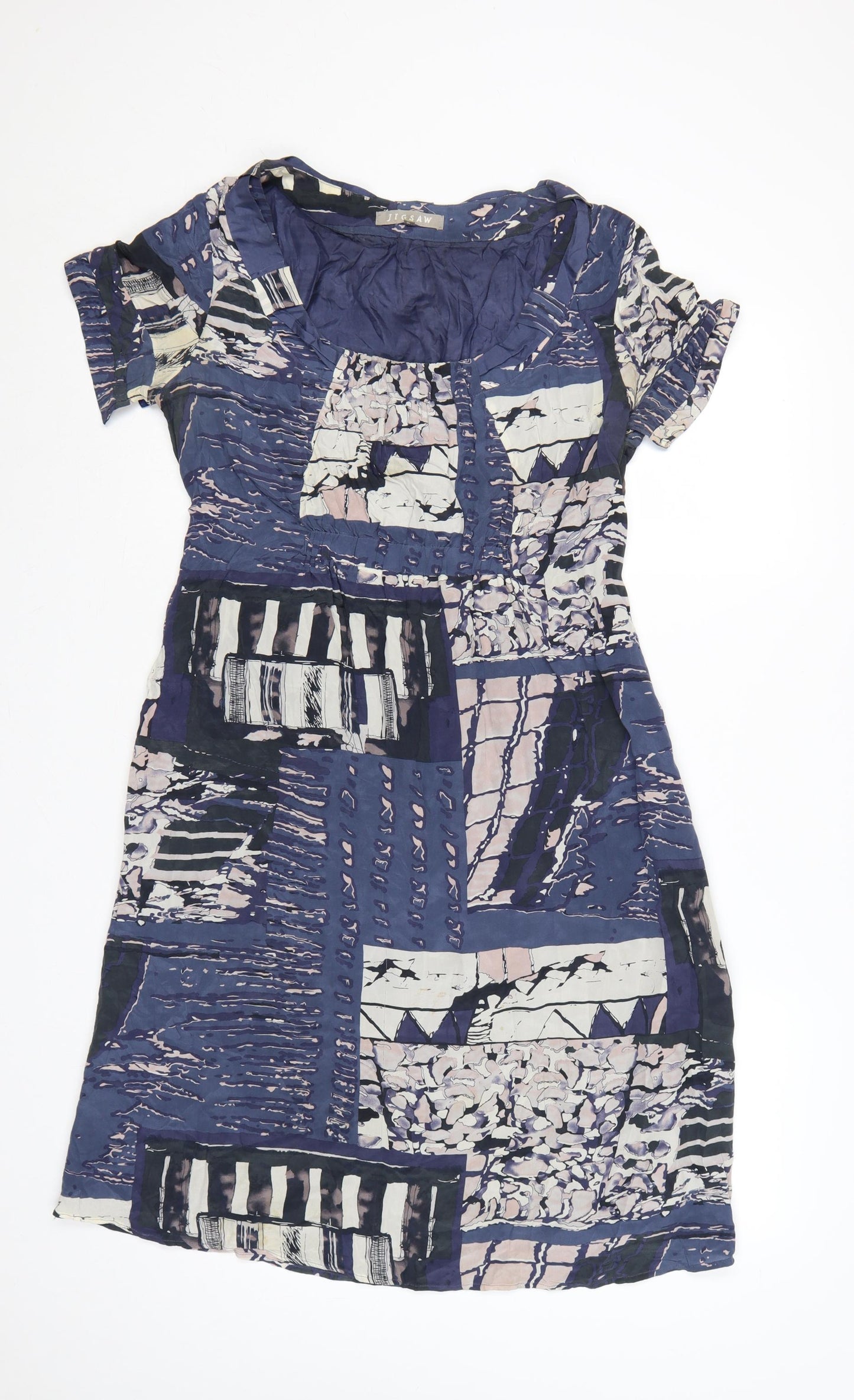 Jigsaw Women’s Blue Silk Patchwork Shift Dress Size 12 Knee Length