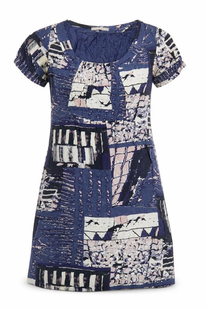 Jigsaw Women’s Blue Silk Patchwork Shift Dress Size 12 Knee Length
