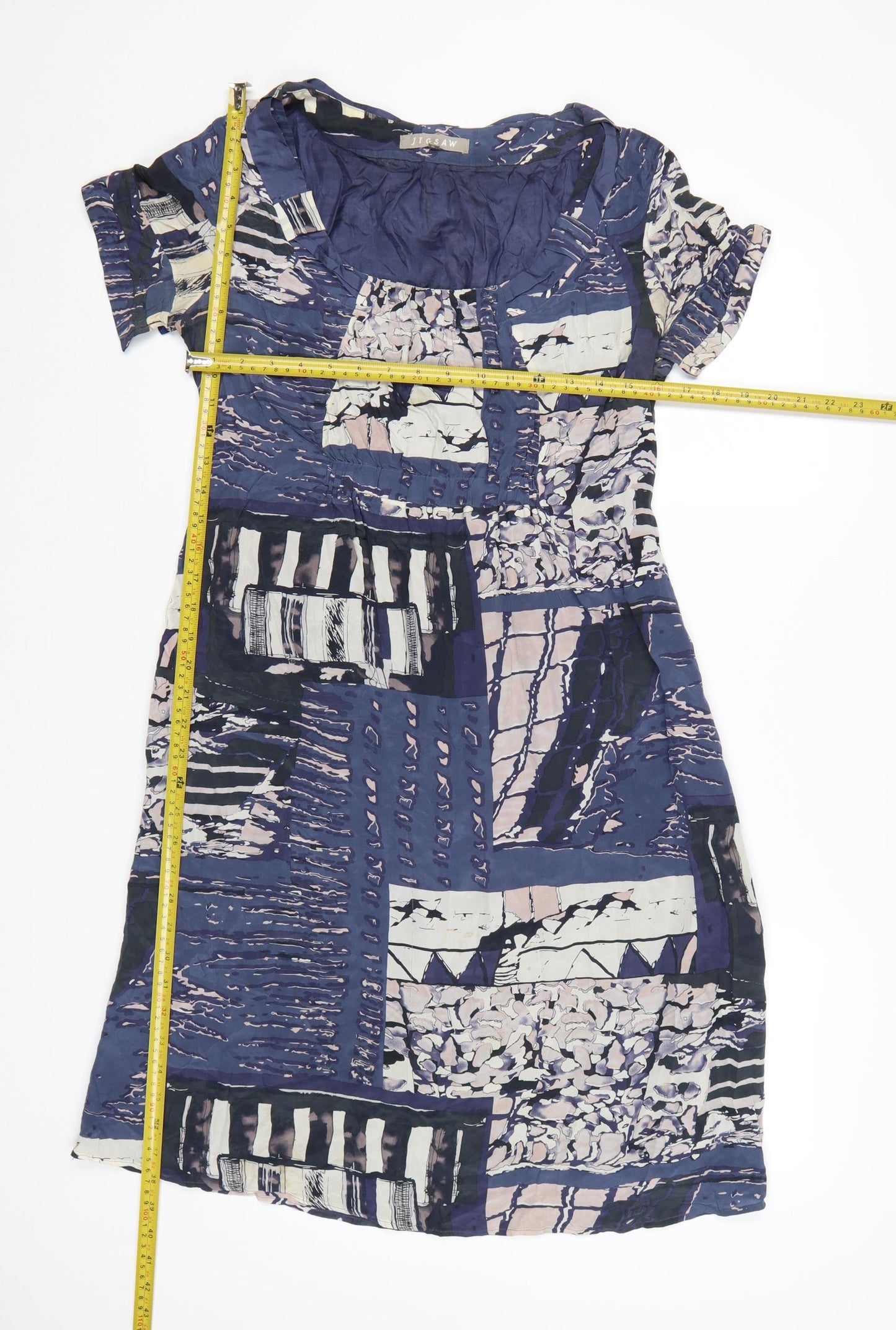 Jigsaw Women’s Blue Silk Patchwork Shift Dress Size 12 Knee Length