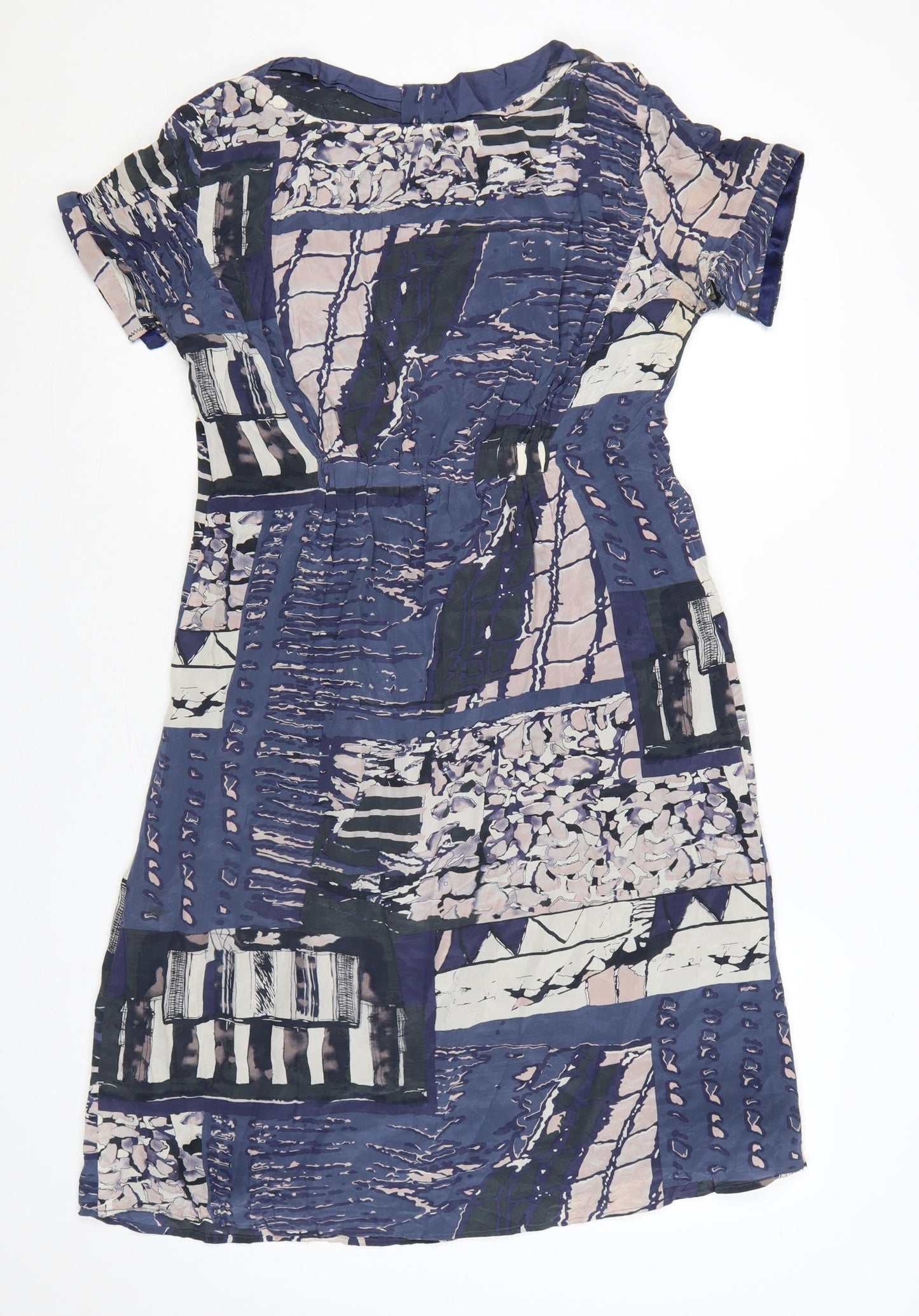 Jigsaw Women’s Blue Silk Patchwork Shift Dress Size 12 Knee Length
