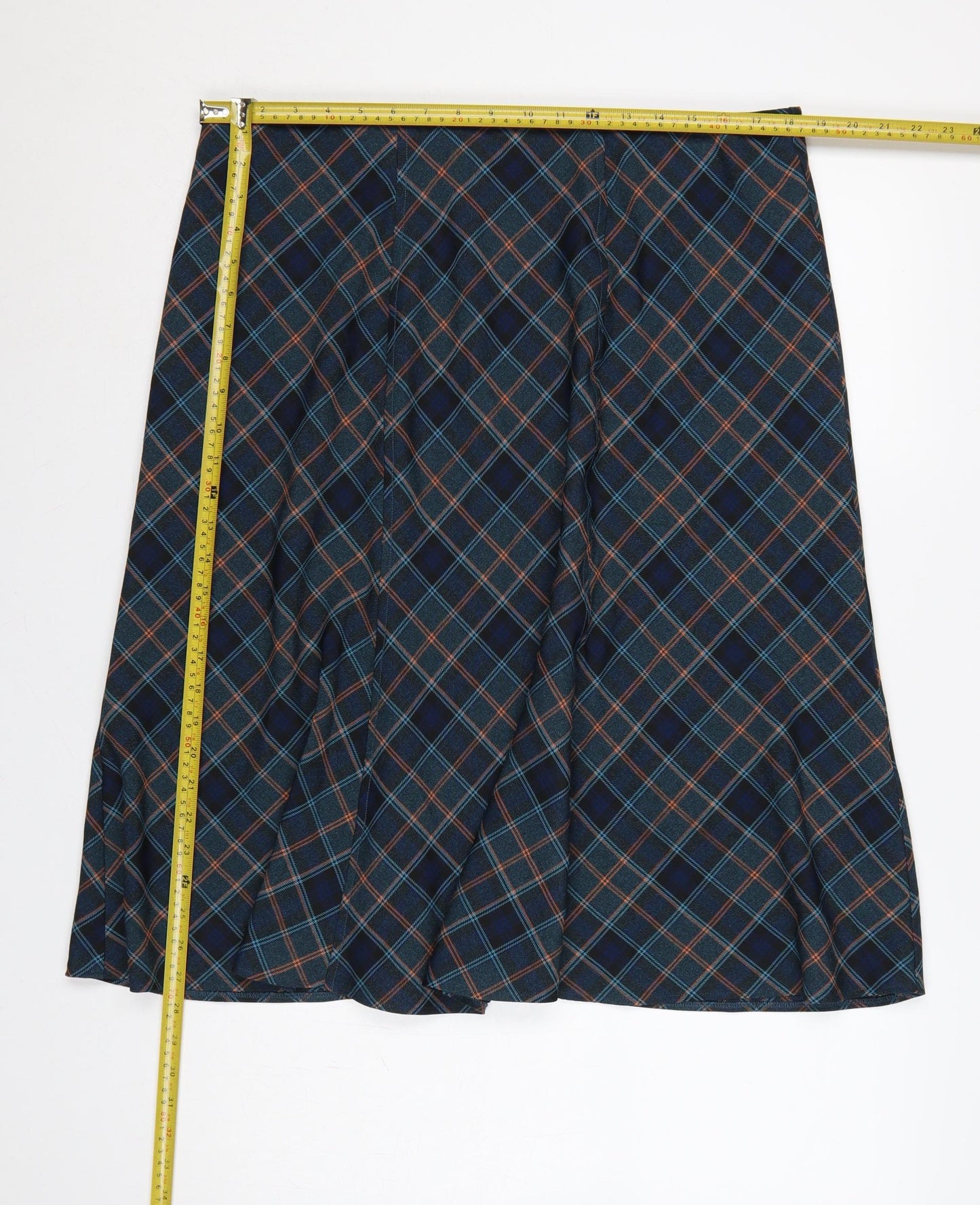 Honor Millburn Women Blue Plaid UK 20 Midi A-Line Ruffle Skirt