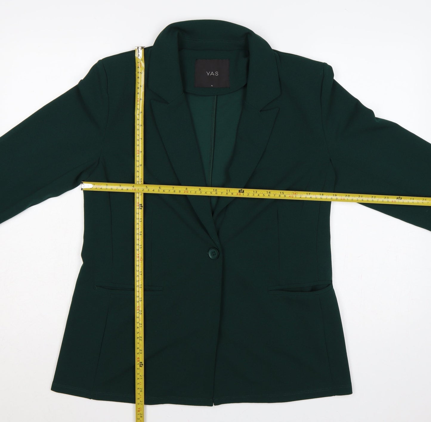 Y.A.S Women Green M Tailored Stretch One Button Blazer Jacket