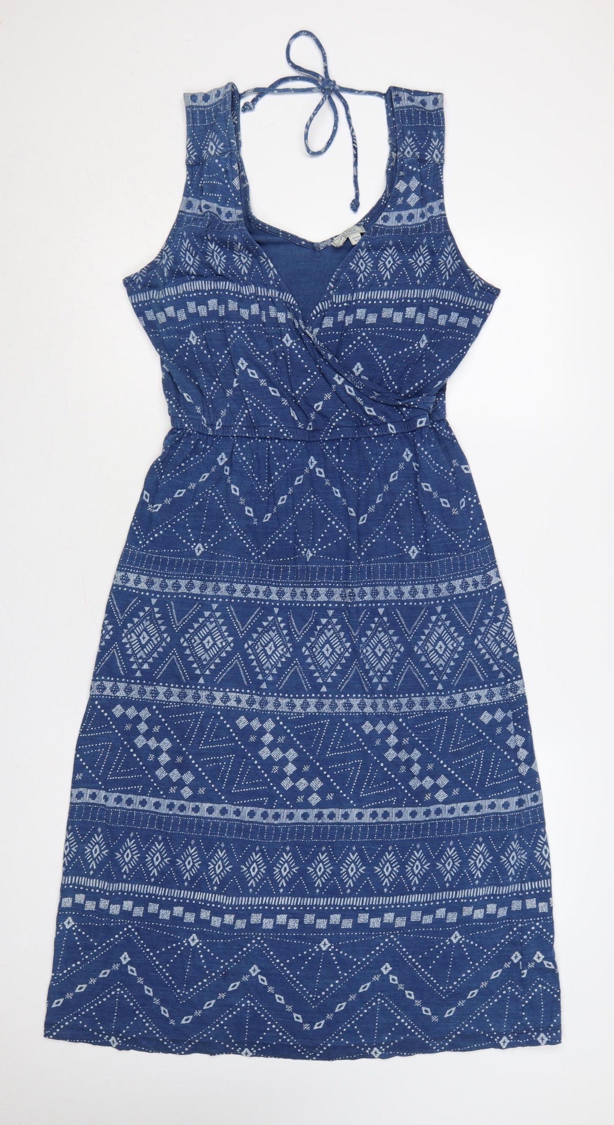 FatFace Women Blue UK 12 Geometric Cotton Fit & Flare Long Dress