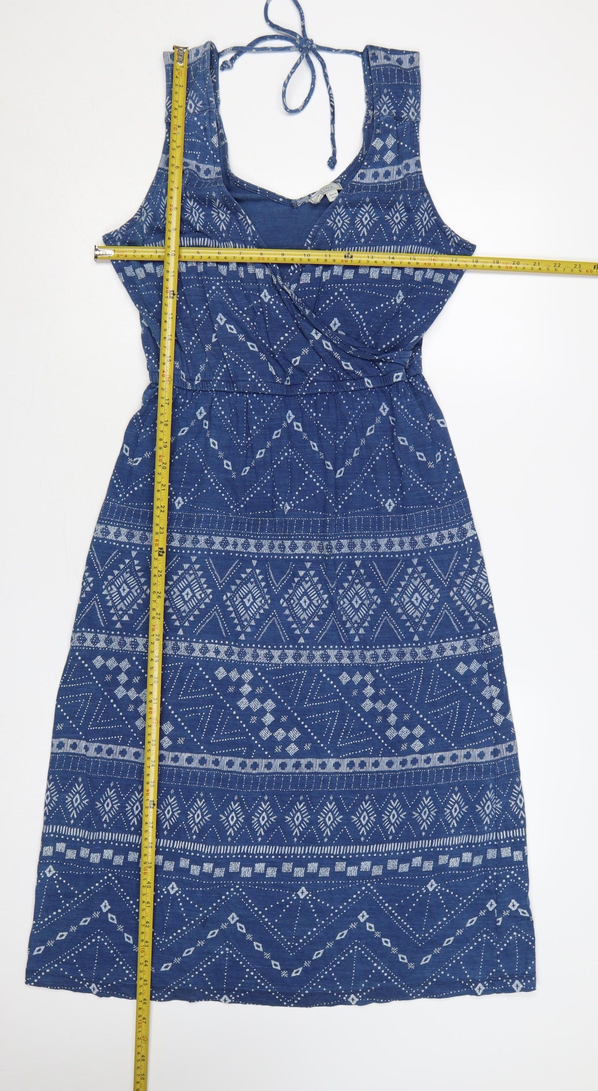 FatFace Women Blue UK 12 Geometric Cotton Fit & Flare Long Dress
