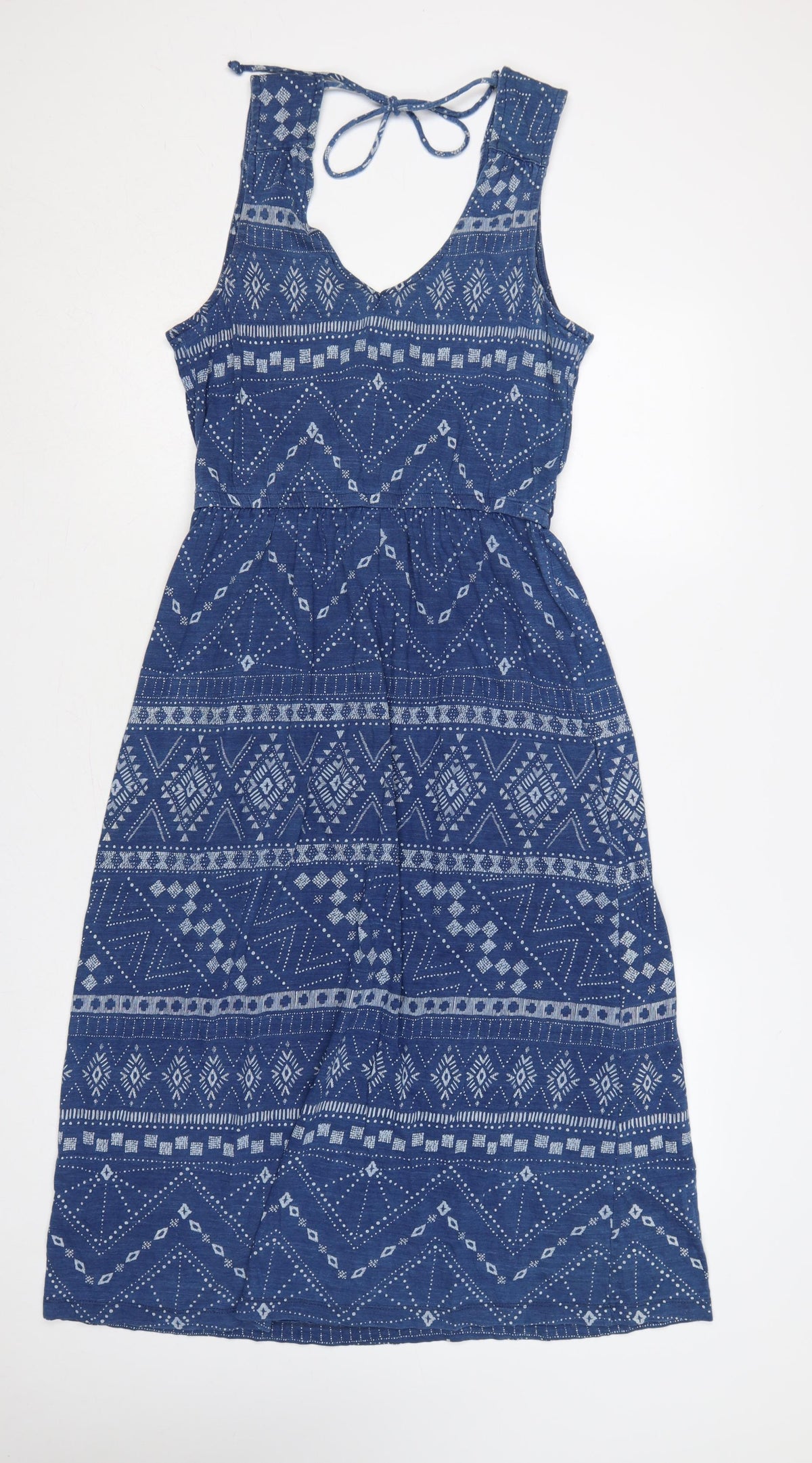 FatFace Women Blue UK 12 Geometric Cotton Fit & Flare Long Dress
