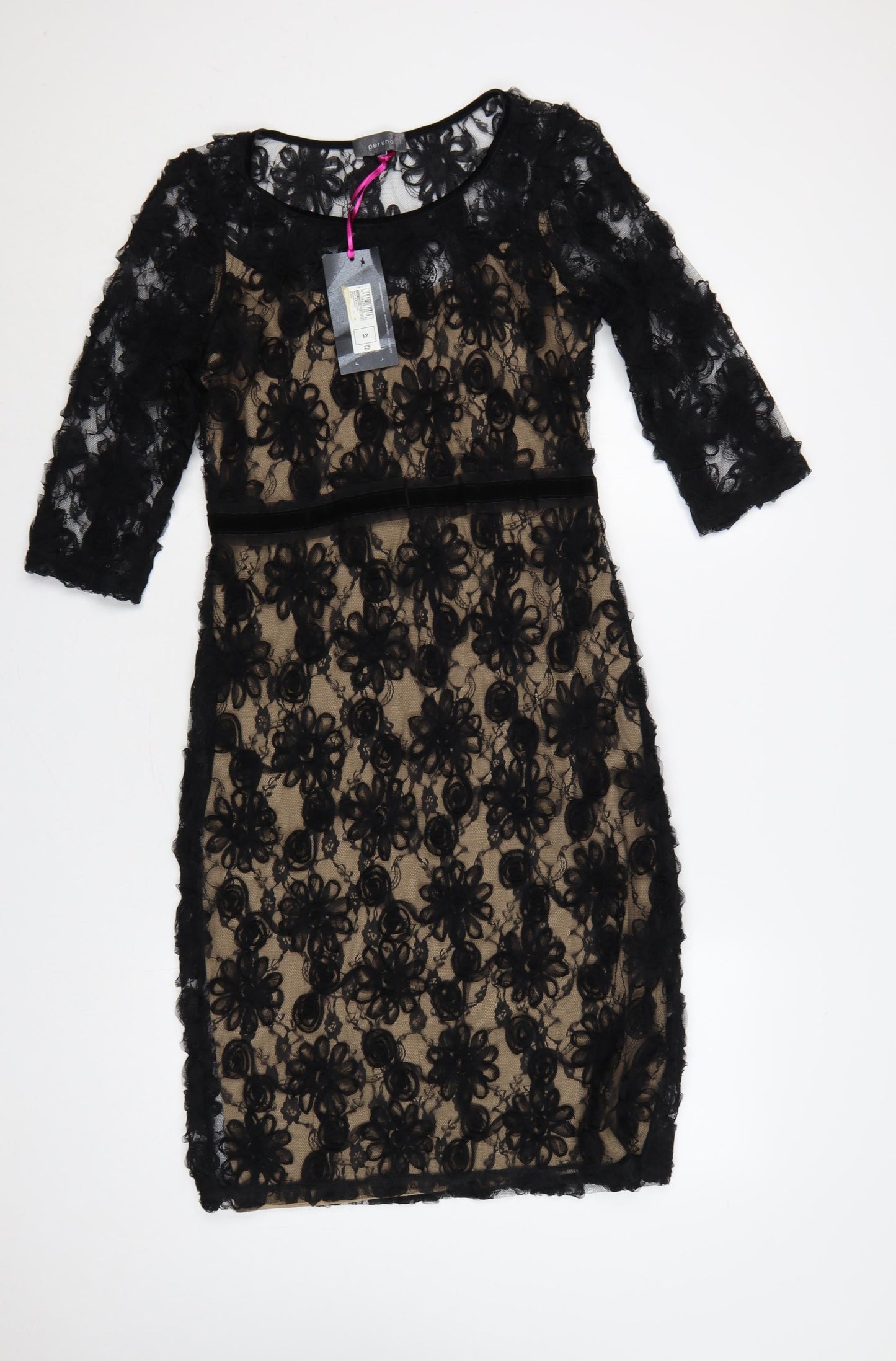 Per Una Women Black Lace Floral Knee Length Pencil Dress UK 12 NWT