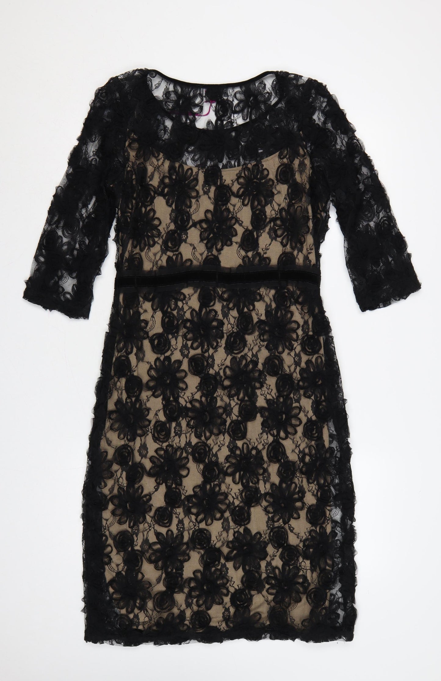 Per Una Women Black Lace Floral Knee Length Pencil Dress UK 12 NWT