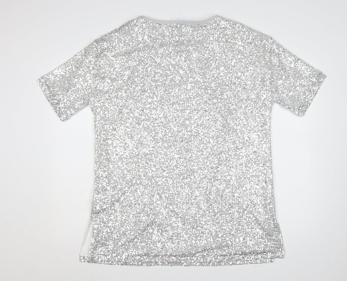 Simply Be Women Silver UK 12 Sequin Short Sleeve Round Neck Party Top