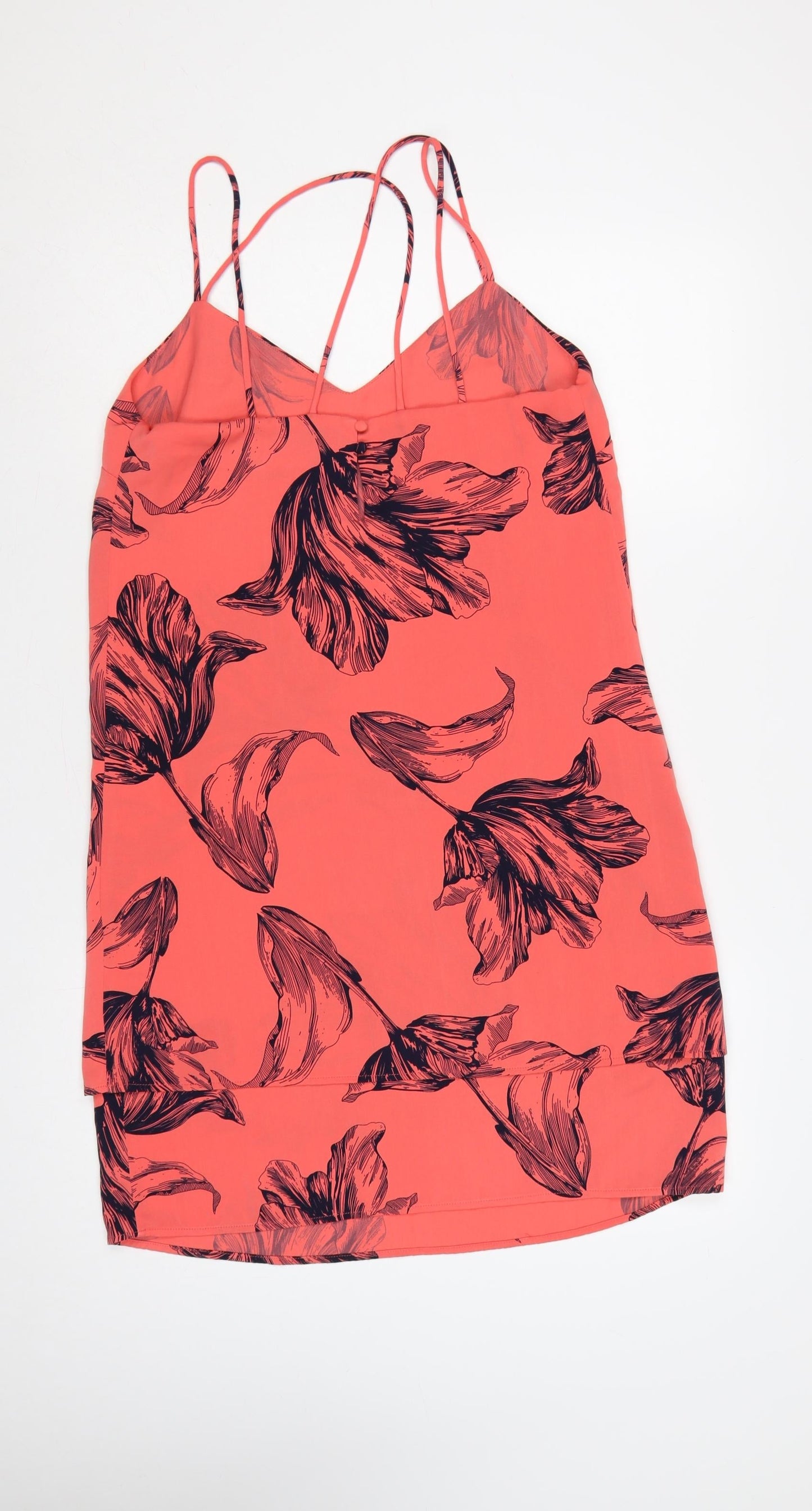 Next Women Orange Floral Strappy Slip Dress UK 8 Knee Length