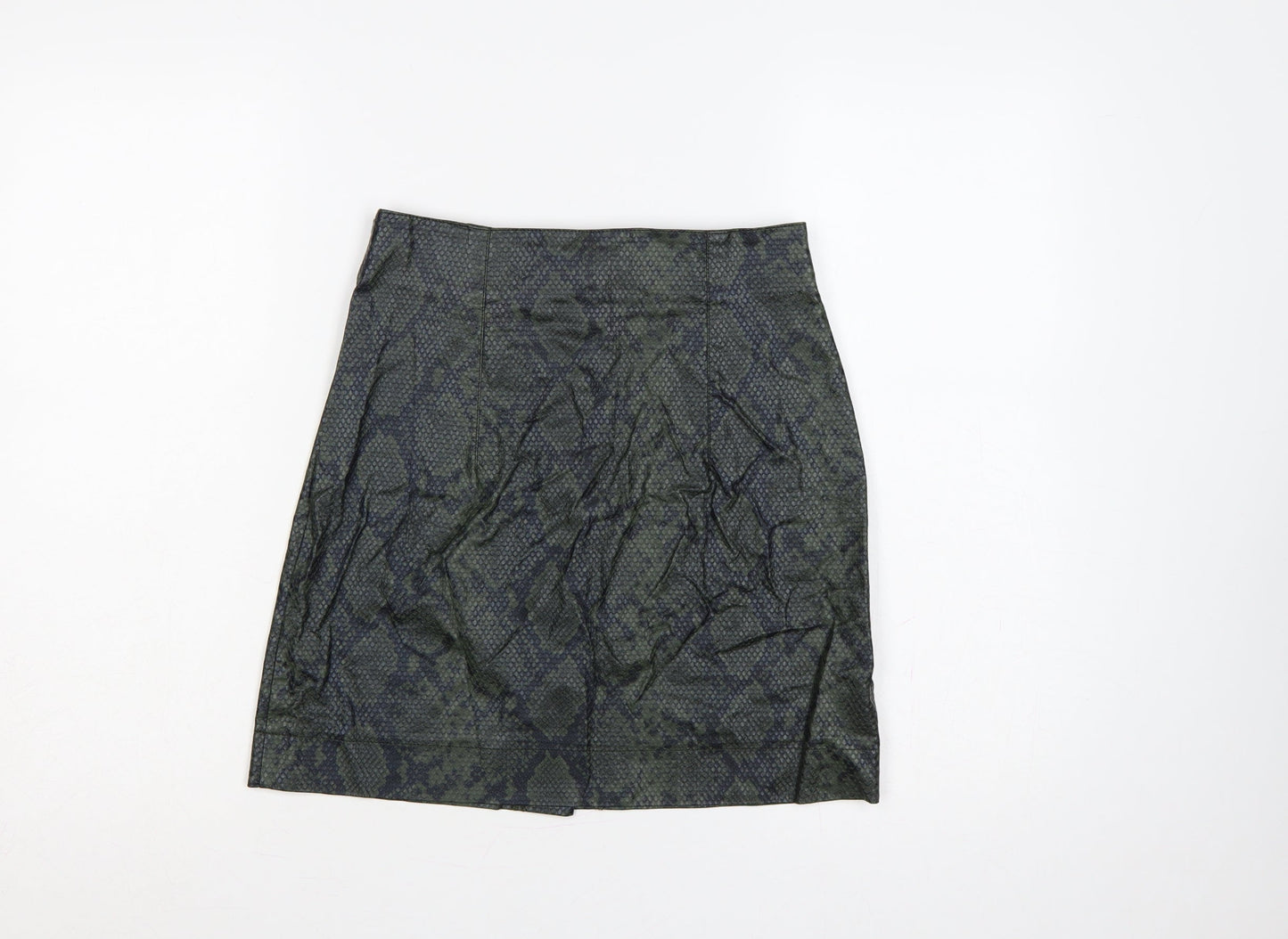 Topshop Women Green Snake Print Faux Leather Mini Pencil Skirt UK 6