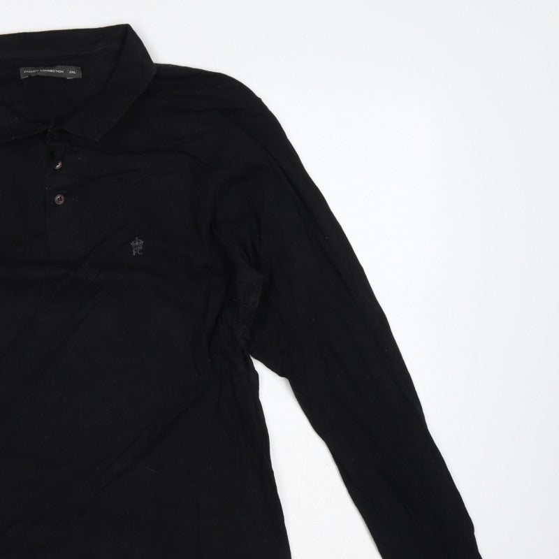 Additional view of French Connection Men's Black 2XL Long Sleeve Logo Polo Shirt