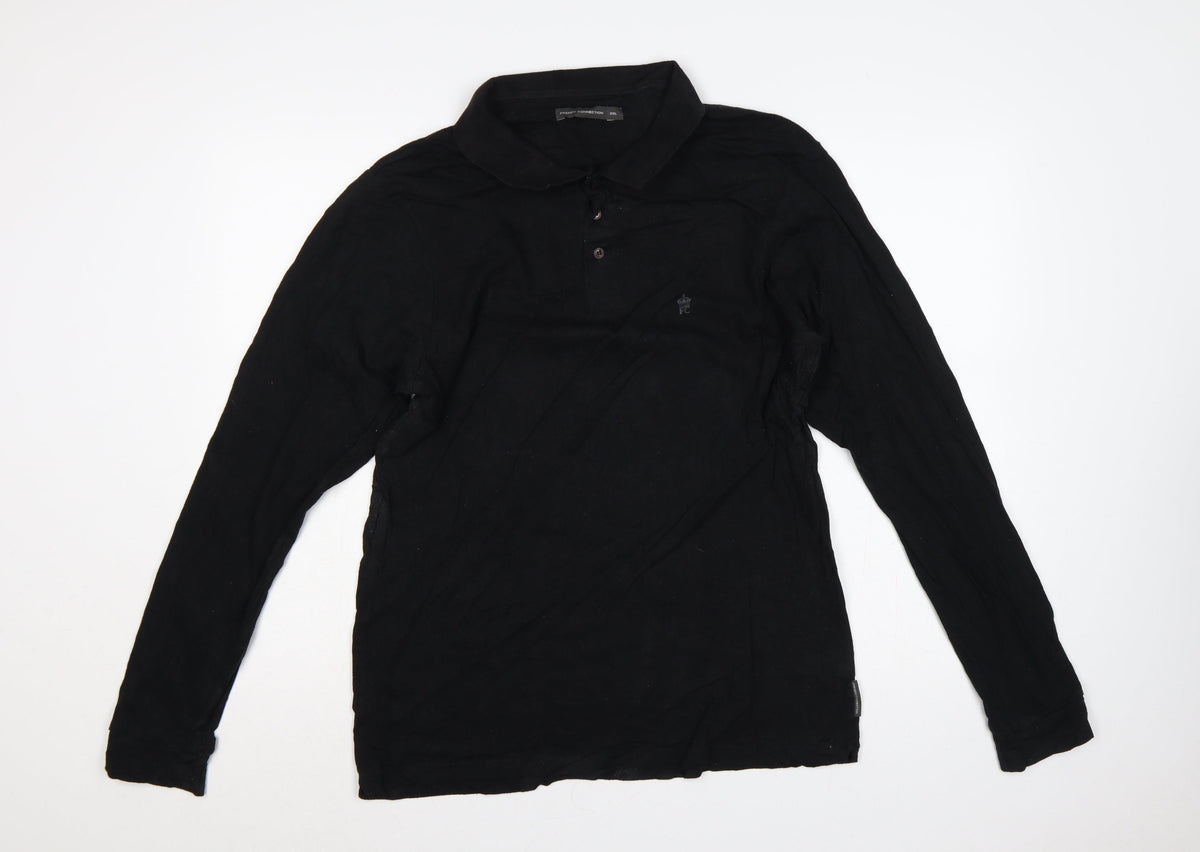 Back view of French Connection Men's Black 2XL Long Sleeve Logo Polo Shirt