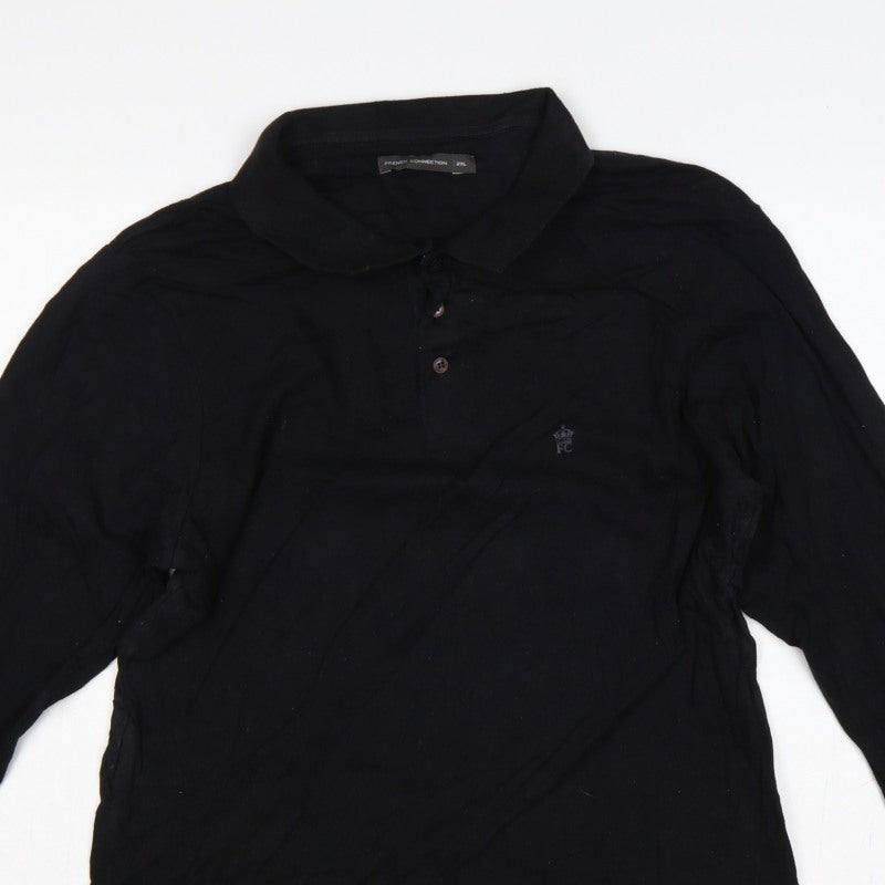 Additional view of French Connection Men's Black 2XL Long Sleeve Logo Polo Shirt