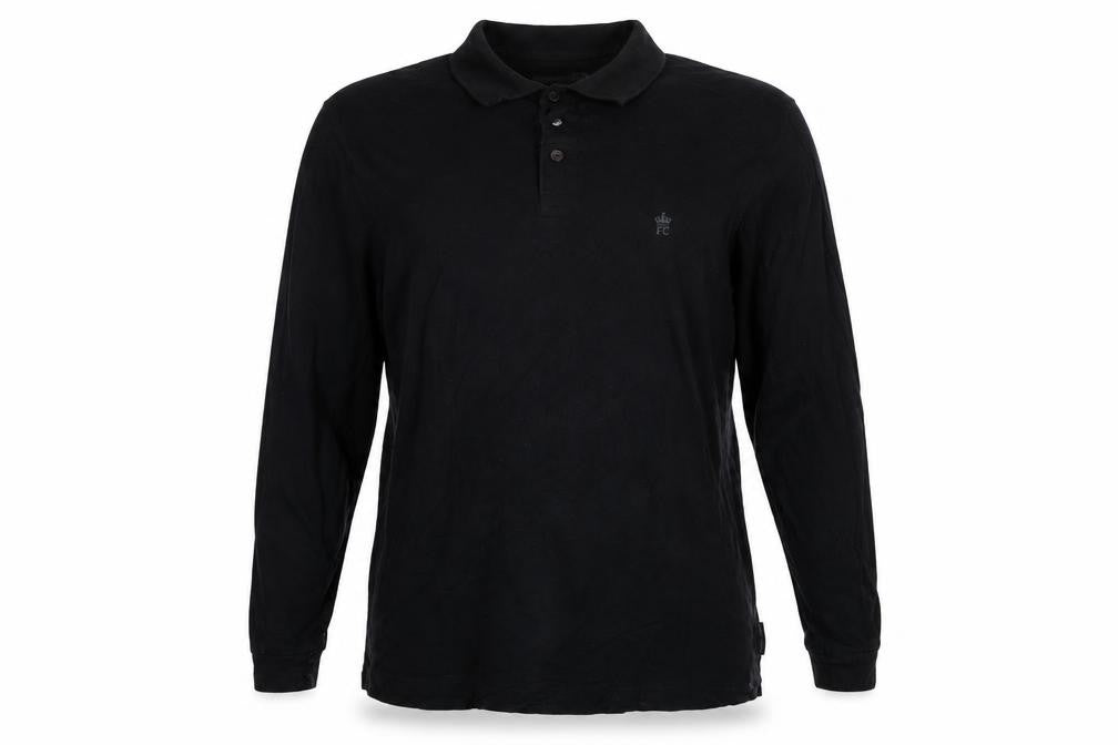 Front view of French Connection Men's Black 2XL Long Sleeve Logo Polo Shirt