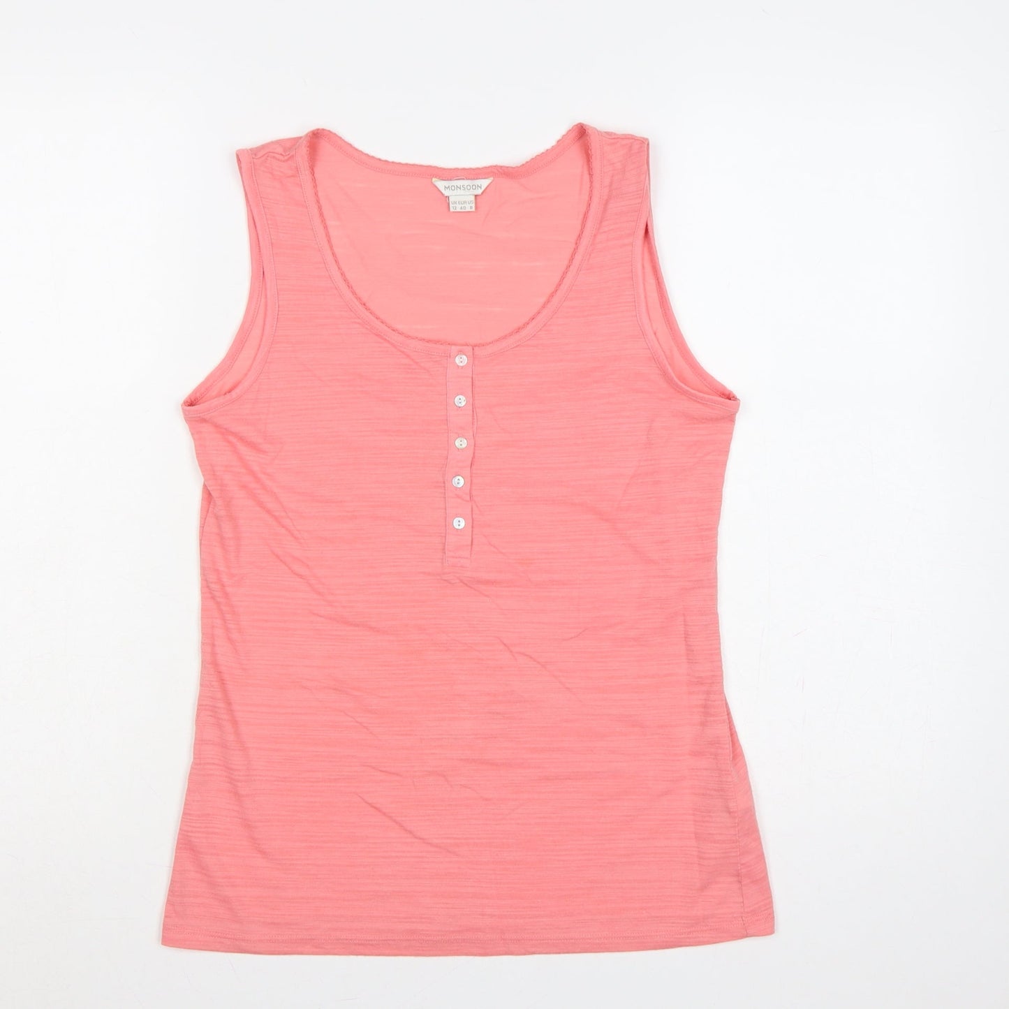 Monsoon Women Pink UK 12 Basic Jersey Scoop Neck Button Tank Top
