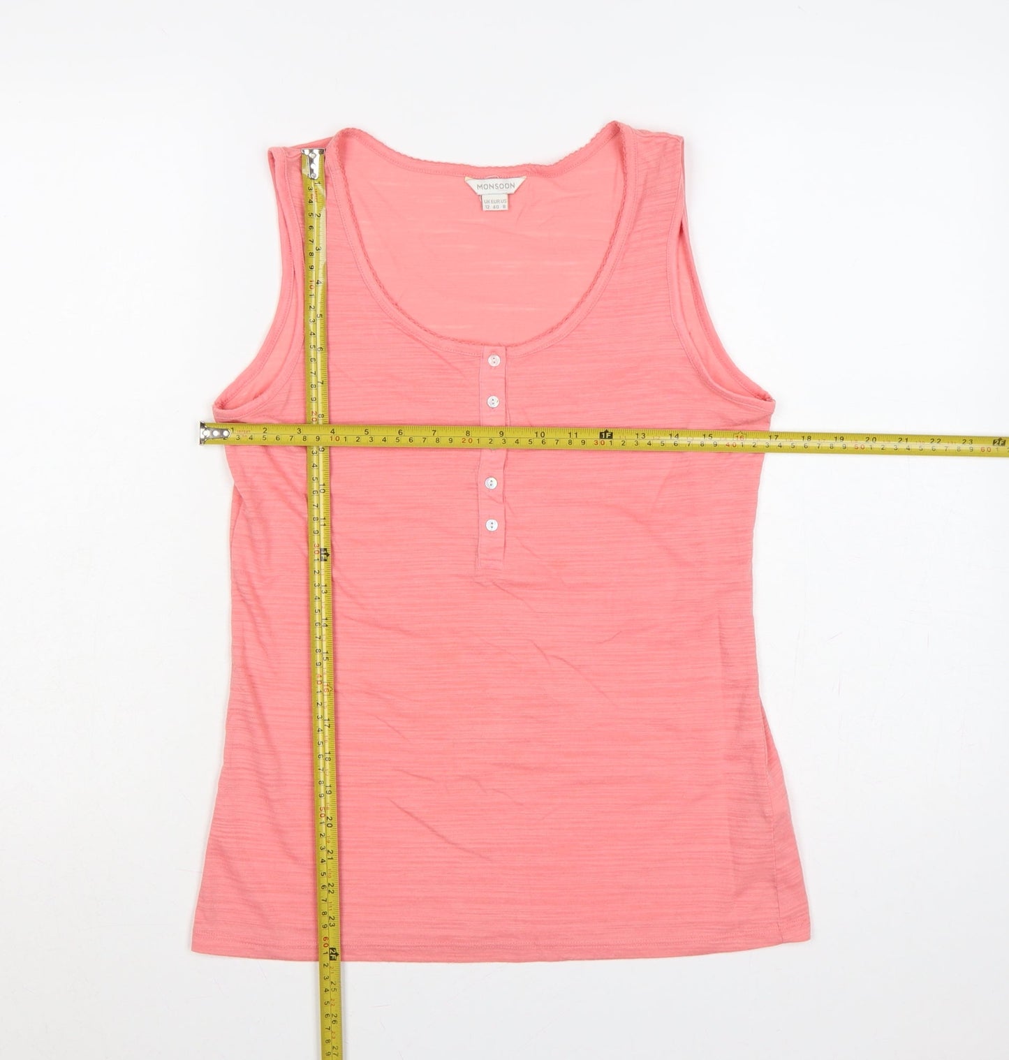 Monsoon Women Pink UK 12 Basic Jersey Scoop Neck Button Tank Top