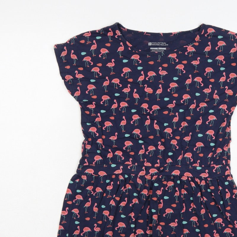 Additional view of Mountain Warehouse girls’ blue pink flamingo skater dress age 13