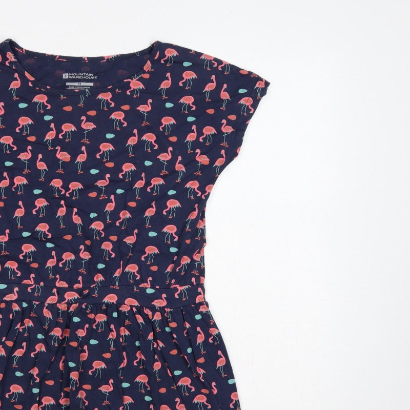Additional view of Mountain Warehouse girls’ blue pink flamingo skater dress age 13