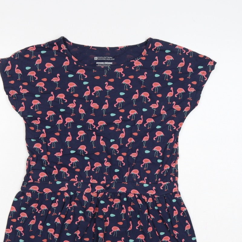 Additional view of Mountain Warehouse girls’ blue pink flamingo skater dress age 13